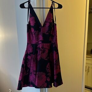 Aqua Black and Pink Floral Mini Dress